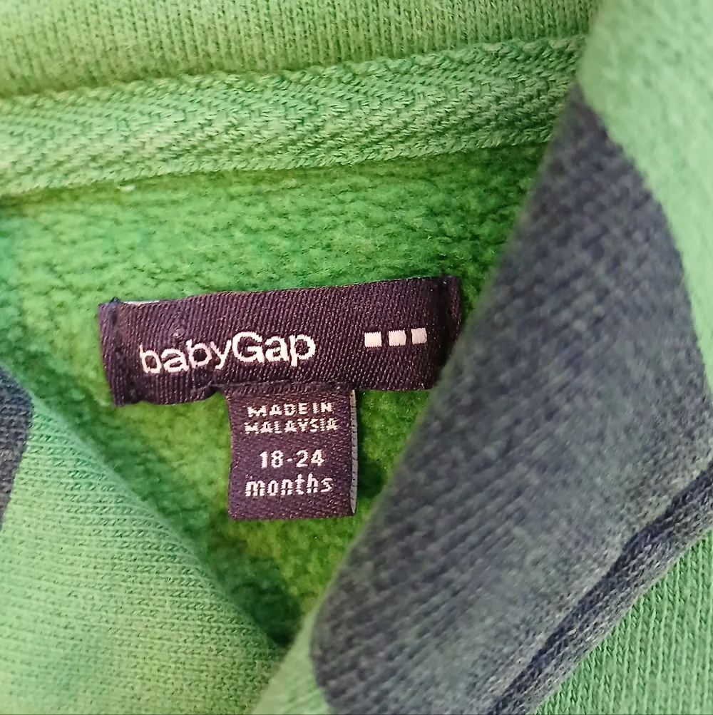 Baby Gap Green & Navy Wide‑Stripe Fleece Pullover – Size 18–24M – Retro 2009